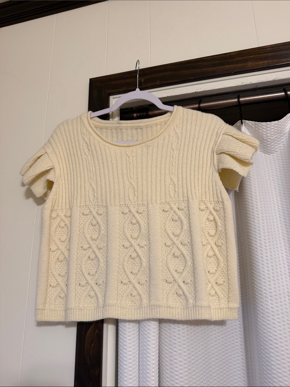 Cream Cable Knit Short Sleeve Sweater